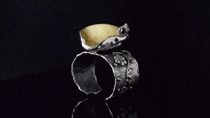 Sterling Silver Baltic Amber Cuff Bracelet with House Gif